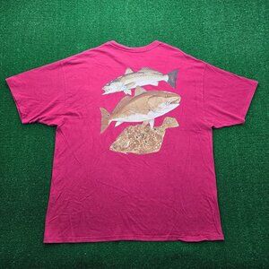 Guy Harvey Tshirt Mens 2XL Red Vintage Aftco Pocket Gulf Coast Collage